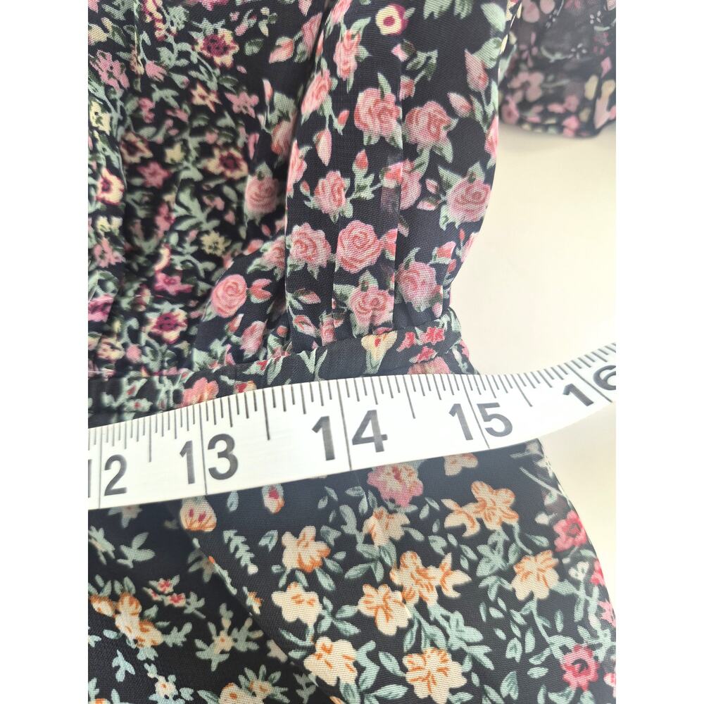 Lulus Maxi Dress Sz L Boho Ditsy Floral Patchwork Print Slit Off Shoulder NWT - Picture 7 of 7